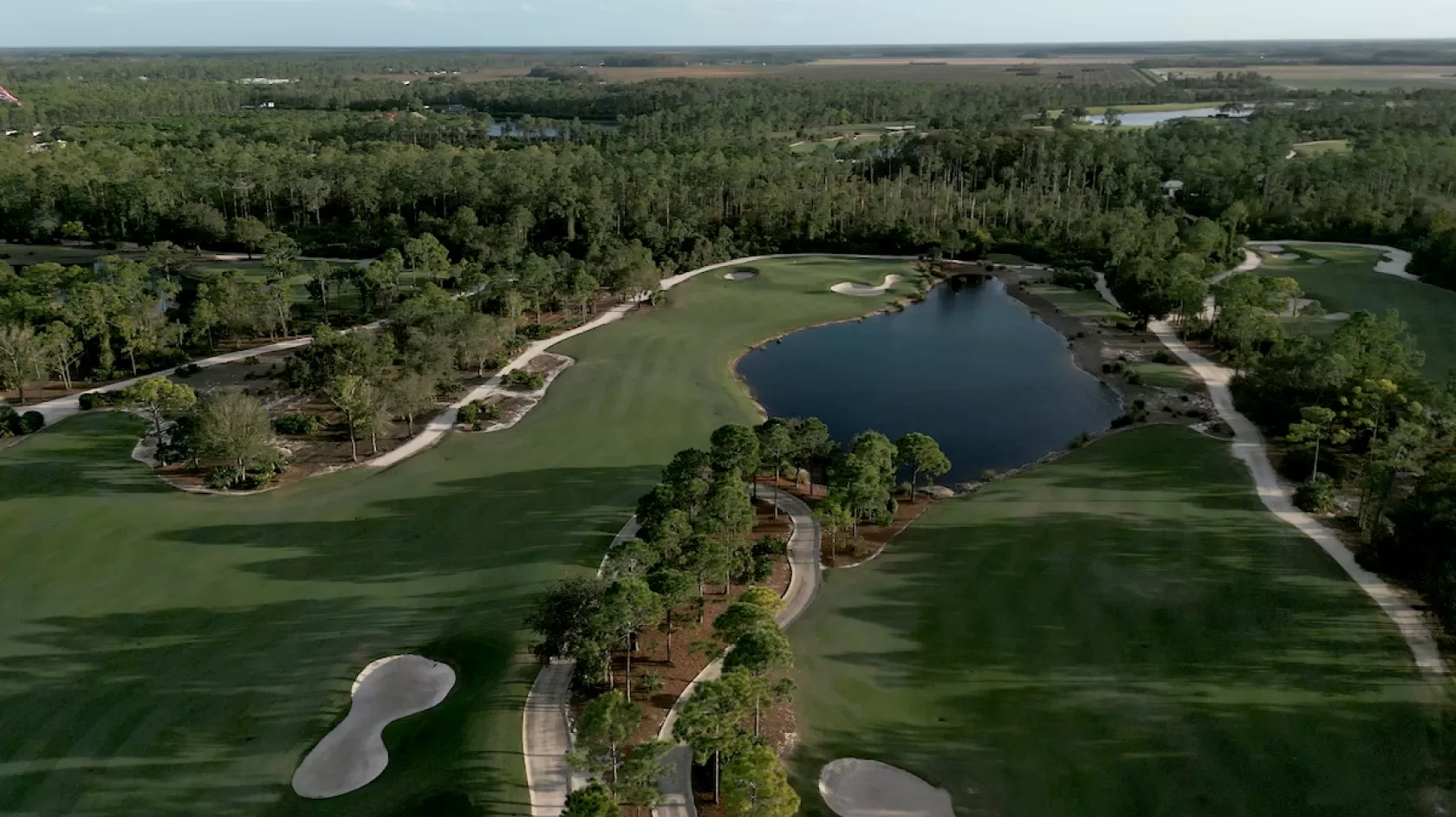A drone photo of Old Corkscrew Golf Club